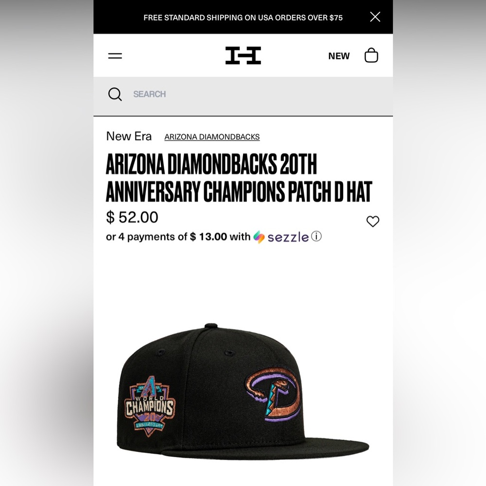 ARIZONA DIAMONDBACKS 20TH ANNIVERSARY CHAMPIONS PATCH FITTED